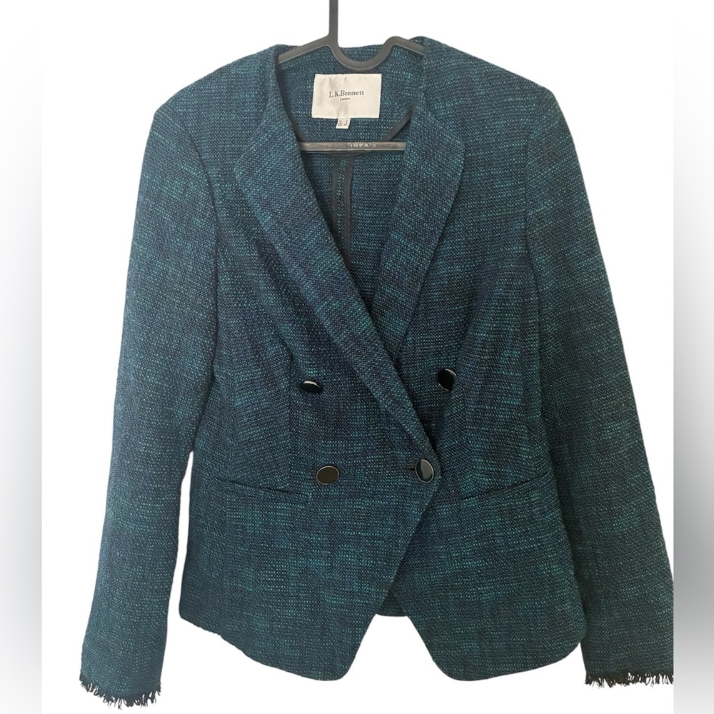 L.K. Bennett Wren Sloane Blue Tweed Bouclé Blazer US 2